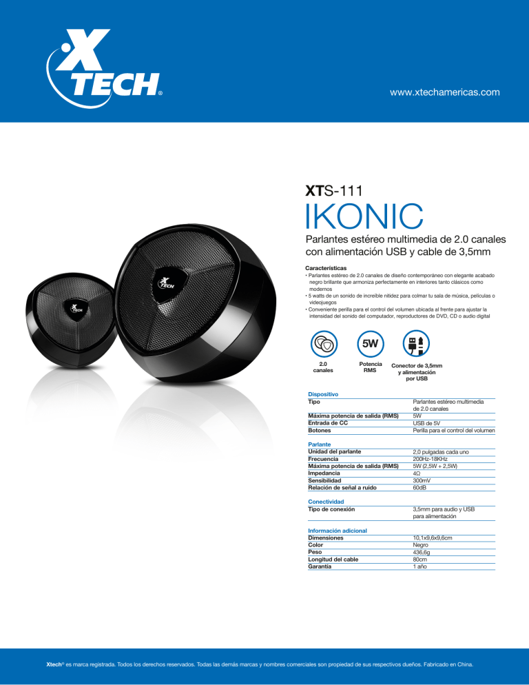 Bocinas / Parlantes Xetech XTS-111 IKONIC